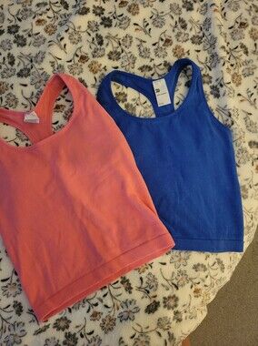 All In Motion Coral Pink & Royal Blue Ribbed Racerback Cropped Tanks